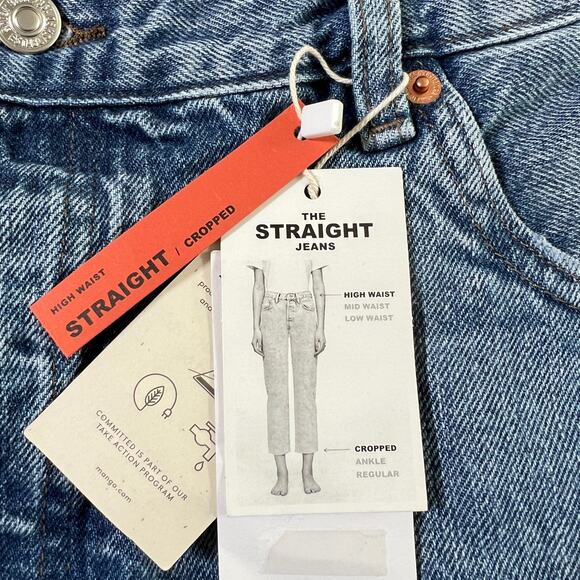 Mango MNG Womens Havana Button Fly Raw Hem Cropped Straight Denim Jeans Size 18 - Picture 7 of 9